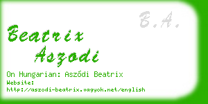 beatrix aszodi business card
